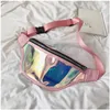 Sacos de cintura esportes fanny pacote holográfico bolsa de telefone impermeável pequeno saco pvc transparente armazenamento de viagem crossbody peito