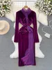 Casual Dresses Hosting Velvet Dress Women's Winter 2024 Spring High End Banquet Elegant V-Neck Wrap Hip Long Formal For Party Robe Z4177