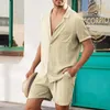 Herren-Trainingsanzüge, Outfit, Herren-Oberteile, Shorts, hawaiianisches lockeres Herren-Set, lässig, Baumwollmischung, Blumendruck, kurze Ärmel, 2-teilig