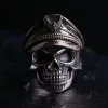 Retro Officer Skull 14K Black Gold Rings for Men Women Punk Hip Hop Rock Skeleton Trendy Ring Fashion Jewelry Gifts Adjustable