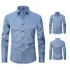 Camisas casuais masculinas de manga comprida camisa elegante slim fit cardigan com mangas de gola virada para baixo para escritório de negócios desgaste macio