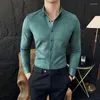 Casual shirts van heren van hoge kwaliteit suède shirt voor mannen Solid Color Long Sleeve Koreaanse mode Slim Fit Business Social Dress 2024