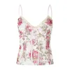 Dames Tanks Dames Spaghettibandjes Hemdjes Bloemenprint V-hals Vastbinden voorkant Mouwloos Sling Tank Tops Zomer Slim Fit Vesten Crop