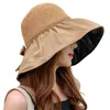 Bérets Chapeau de pêcheur pour femmes, protection solaire Anti-UV, ficelle de fixation réglable, chapeaux seau à gros bord, couvre-chef de plage