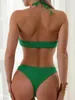 Kobiety stroje kąpielowe seksowne zielone kantar Criss Cross Bikinis Zestawy Kobiety 2024 Wycięcie push up pierścienia połączone stringi kostium kąpielowy Mikro