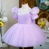 Robes de fille robe de fleur de paillettes violettes pour mariage brillant manches courtes bouffantes princesse fête d'anniversaire robes de bal de première communion