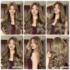 Wigs HENRY MARGU Long Wavy Brown Wigs with Bangs Natural Looking Synthetic Wig for Women Ash Brown Daily Party Hair High Temperature