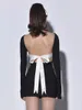 Casual Dresses Women Sexy Open Back Mini Dress Y2k Bow Off Shoulder Long Sleeve Boat Neck Tie Up Short Club Party