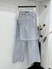 2024 Blue Free Shipping Straight Loose Hole Women's Jeans Designer with Mesh Yarn Women's Denim Pants 3244