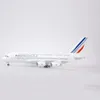 1/160スケール50.5cmエアプレーンエアバスA380エアフランス航空モデルw ledライトホイールダイキャストプラスチック樹脂平面コレクション240407