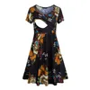 Maternity Dresses Pregnant Women Nursing Dress Breastfeeding Floral Print Short Sleeve Maxi Lactation Clothes 240321