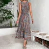 Freizeitkleider Plus Size Kleid Elegantes Sommer-Böhmisches Midi-Kleid mit V-Ausschnitt für Frauen Bunter Druck Urlaubsstrand mit enger elastischer Taille