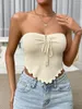 Tanques femininos Mulheres Strapless Crop Top Crochet Slim Bandeau Sem Mangas Sólidas Malha Curta Camisole Sexy Tops Y2K Roupas