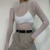 2024 herbst Elegante Durchsichtig Langarm Mock Neck Frauen Tops Mode Streetwear Sexy T-Shirts Tees Dünne Kleidung 240321