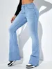 Kvinnors jeans 2024 mode kvinnor flare stretch mustasch skinny klocka botten hög midja denim byxor lady blue y2k punk långa byxor