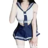 Stor storlek knubbig mm rolig underkläder ärmlös blå delad kort kjol söt student sjöman flygvärdens scenprestanda 497098
