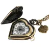 Old Fashion Pocket Watch Alloy Heart Case Antique Quartz Analog Display Clock with Pendant Necklace Chain Collectable