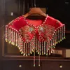 Scarves Women's Spring Autumn Vintage Beaded Embrodiery Luxury Wine Red Tassel Pashmina Female Winter Shawl Cloak Collar R1914