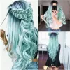 Wigs QQXCAIW Rainbow Colorful Long Curly Wig Cosplay Party Women High Temperature Synthetic Hair Wigs