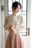 Robes décontractées Sweet Rose Mousseline de soie Lady Robe Romantique Bow Flare Manches Princesse Fée Pour Femme Mince Robe Mignonne Rose Robe Festa