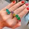 Cluster Ringen Eenvoudig Hart LIEFDE Paraiba Emerald Stone Open Verstelbare Matching Vrouwen Luxe Designer Sieraden Minnaar Vrouw Gift Bruid