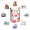 Laundry Bags Folding Basket Coral With Roses Peonies Butterflies Round Storage Bin Large Hamper Collapsible Clothes Bucket Organizer