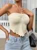 Tanques femininos Mulheres Strapless Crop Top Crochet Slim Bandeau Sem Mangas Sólidas Malha Curta Camisole Sexy Tops Y2K Roupas