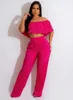 Women's Two Piece Pants WUHE Butterfly Sleeve Crop Top And Straight Suit Pleated Set 2024 Streetwear 2 Outfit Tracksuit