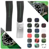 Gummi klockband rostfritt stål vik spänne klocka band rem för gmt oysterflex armband klocka man 20mm röd svart blå röd brun221y