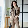 Women's Two Piece Pants Coffee Color Small Suit Outfit Female 2024 Early Autumn Korean Style Slim Fit Suits Casual Interview Tooling