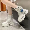 Casual Shoes High Top Woman Female Thick-soled Wedge Heel Lace-up Boots Cute Student Dad Cool And Dazzling Women's Sports