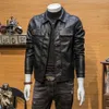Haining Leather Jacket for Mens Spring and Autumn New Trendy Slim Fit Short Casual Pu Standing Collar Coat
