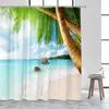 Rideaux de douche Rideau d'océan Paysage de bord de mer Plage Paysage naturel Palmier Été Soleil Polyester Tissu Imprimé Décor de salle de bain