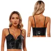 Tanques femininos Mulheres Sexy Camisole Rave Party Traje Brilhante Couro Crop Top Profundo V Pescoço Front Zipper Backless Sling Colete Clubwear