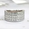 Anéis de cluster três linhas CZ luxo 925 acessórios de prata esterlina para mulheres espumantes bandas de casamento nupcial jóias na moda