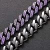 Schwarze, gewehrplattierte 15-mm-Hip-Hop-Kette mit violettem Lab-Diamant und Bling-Prong-Moissanit-Kubaner-Gliederkette