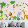 Stickers Safari Animals Wall Stickers for Children Boys Baby Room Decoration Jungle Elephant Giraffe Lion Monkey Tree Wallpaper Vinyl