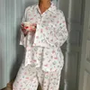スリープウェアレディー2ピースナイトウェア長袖パンツルーズホームカレット女性のためのパジャマパジャマスーツ