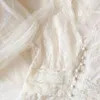 Casual Dresses 2024 Spring Wedding Midi Elegant A-Line Vestidos Solid Puff Sleeve Women V-Neck Ladies Lace Mesh Dress 8126