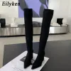 Boots Eilyken Fashion Woman Overthe Knee Boots Square High Heels Shoes Classic Style Learned Toe Zipper Party Banquet Ladies обувь