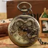 Zegarki kieszonkowe Brązowe Dragon Display Half Hunter Mechaniczne kieszeń Cool Antique Wisel Manual Mechanical Pocket Clock Prezent dla mężczyzn L240322