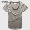 ZecmosファッションメンTシャツと男性用VネックTシャツ男性贅沢コットンプレーンソリッドカーブドヘムトップティーショートスリーブ240323