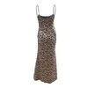 Vestidos casuales Fiesta de boda para mujer Dama de honor Suspender Largo Leopardo Estampado Spaghetti Correas Vestido de terciopelo Ropa