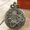 Pocket Watches Gold Octopus Stainless Steel Men Vintage Pocket Skeleton dial Silver Hand Wind Mechanical Male Fob Chain Pendant Clock L240322