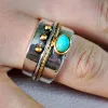 Antique Bicolor Vintage Kamień naturalny 14K Złoty pierścień damski biżuteria imprezowa