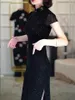 Roupas étnicas 2024 estilo chinês retro melhorado cheongsam vestido verão elegante senhora elástica magro mulheres sexy saia longa qipao