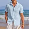 Men's Casual Shirts Men Solid Color Shirt Beach Stylish Summer With Turn-down Collar Short Sleeves Chest Pocket For Business