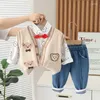 Clothing Sets First Birthday Kids Brand Fall Baby Boy Clothes 1 To 2 Years Cartoon Cardigan Vest White Shirts Pants Boys Outfit Set