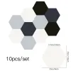 Stickers 10pcs Black White Gray Hexagon Tiles Floor Wall Stickers Kitchen Bathroom TV Sofa Wall Home Decor Peel & Stick Art Wallpaper