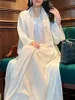 Abbigliamento etnico Eid Abaya setoso per le donne Musulmane Jalabiya Ramadan Abito abito manica con bottoni Caftano Abiti da festa Vestido Largo Cardigan